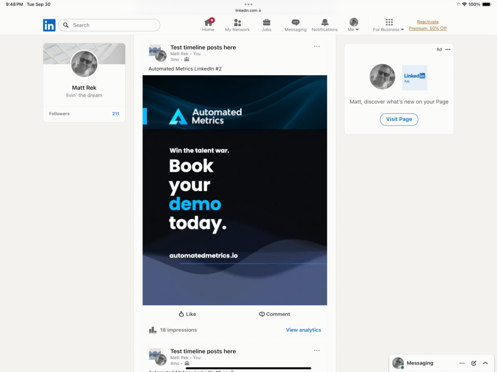 The Automated Metrics landing page on a tablet
