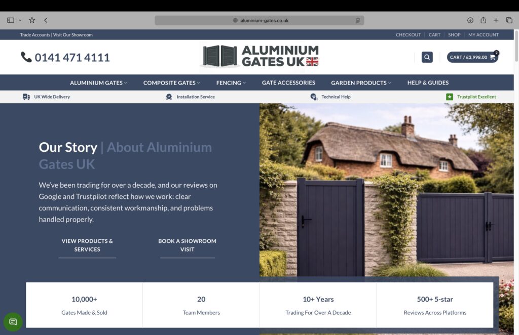 The Aluminium Gates UK website on a laptop